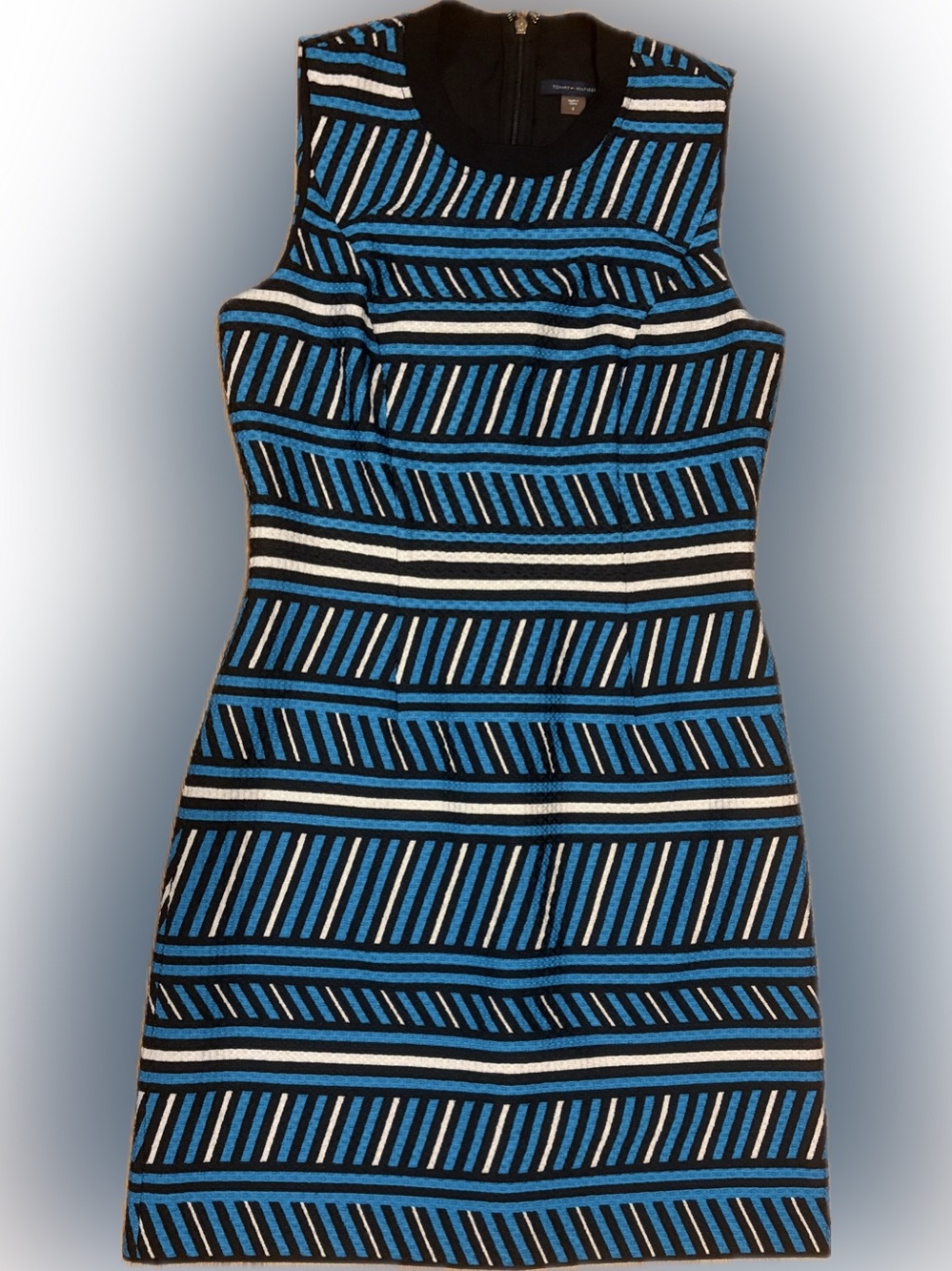 Tommy Hilfiger Blue, Black & White Striped Midi Dress